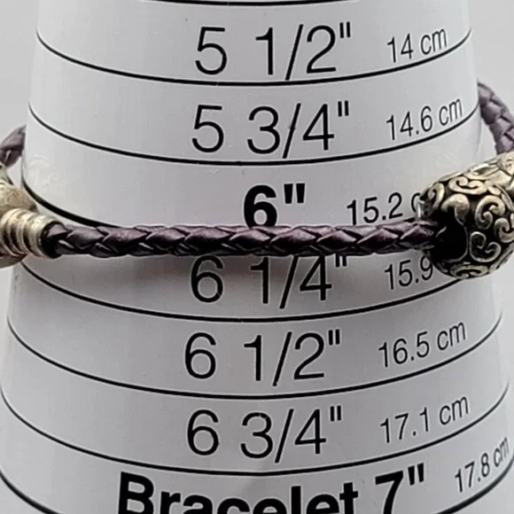 Pandora Brown Woven Leather Bracelet 6" With 3 Sterling Silver Charms All Marked - Picture 9 of 9